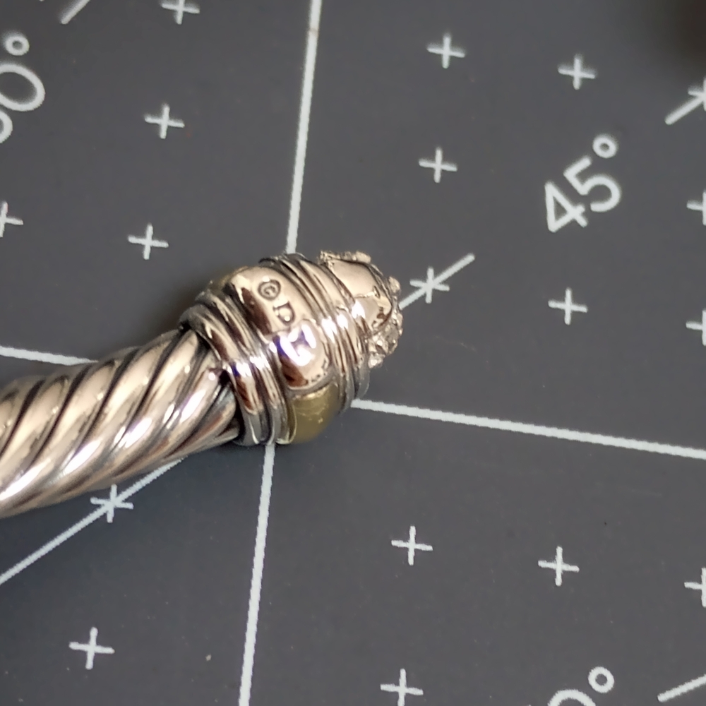 David Yurman 5 mm Cable Silver & Yellow Gold With Diamonds Bracelet - Picture 9 of 9